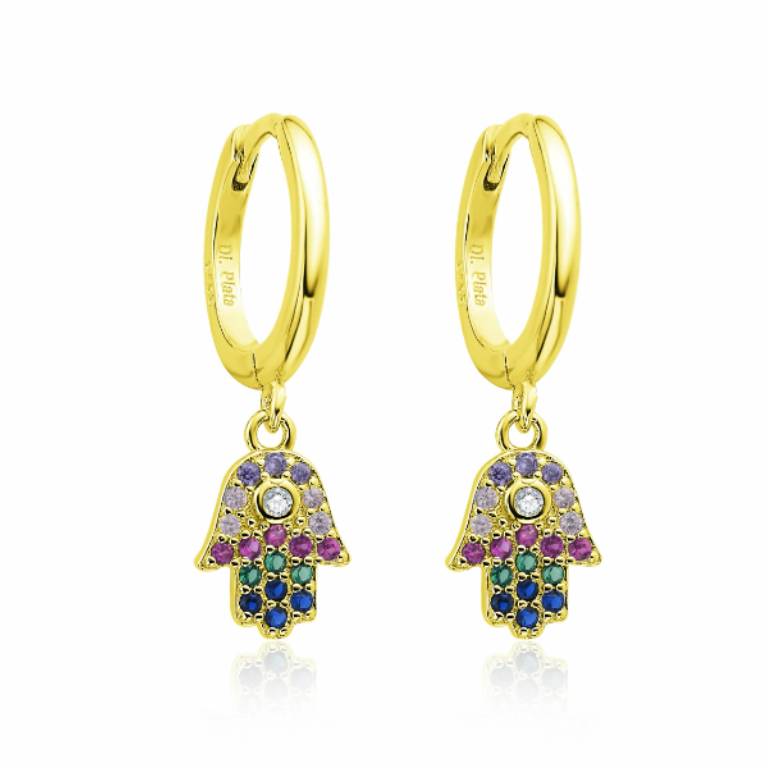 Pendientes Aros Plata Hamsa Chapado Dorado Multicolor