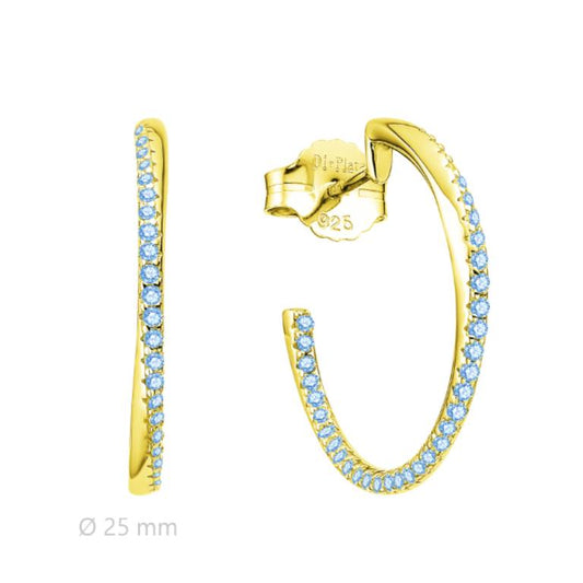 Pendientes Aros Plata Circonitas Celestes Chapado Dorado