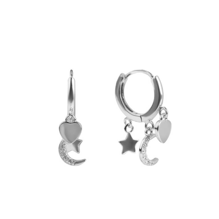 Pendientes Aros Plata 925 Bañados En Rodio Con Colgantes