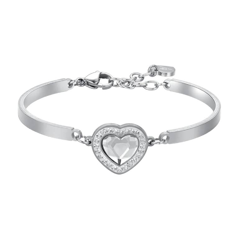 Pulsera Acero Rígida Corazón Circonitas