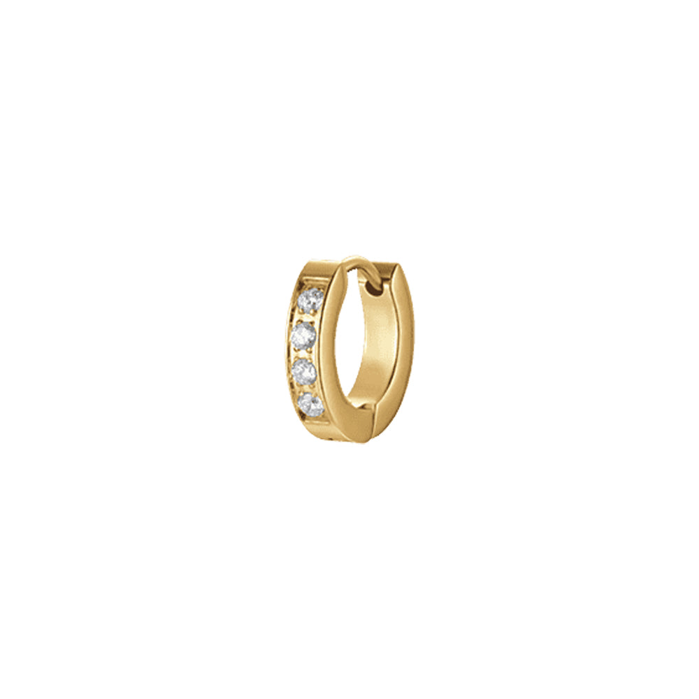 Pendiente De Hombre En Acero IP Mono Oro Con Cristales Blancos