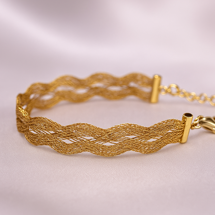 Pulsera Semirígida Fina Plata 925 Chapado Oro
