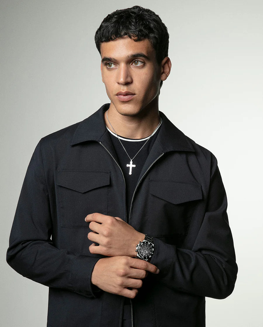 Collar De Hombre En Acero Con Cruz