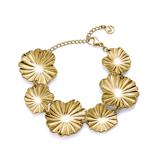 Pulsera Viceroy de Acero Dorado con Placas de Flores