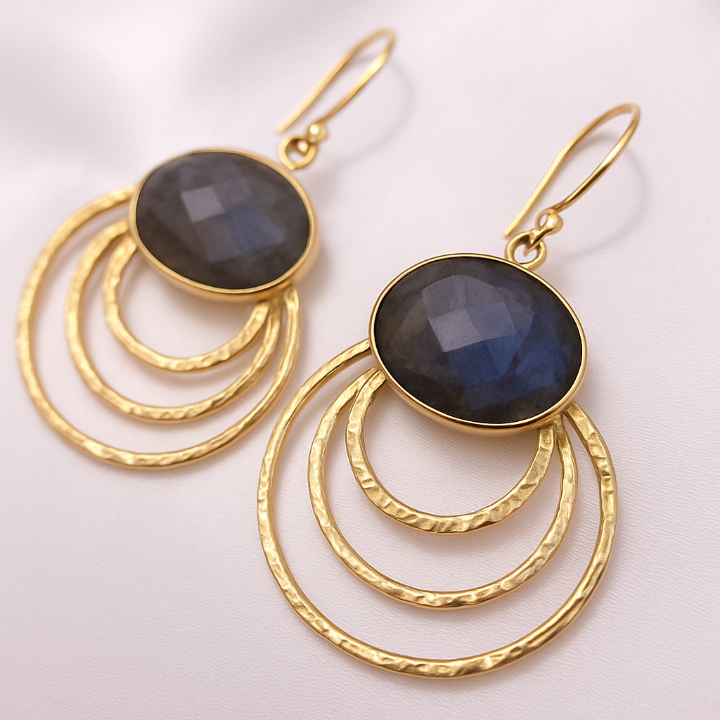 Pendientes Labradorita Plata 925 Chapado Oro Salvatore