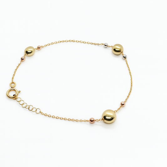 Pulsera Oro 18K Tricolor Bolitas Minimalista