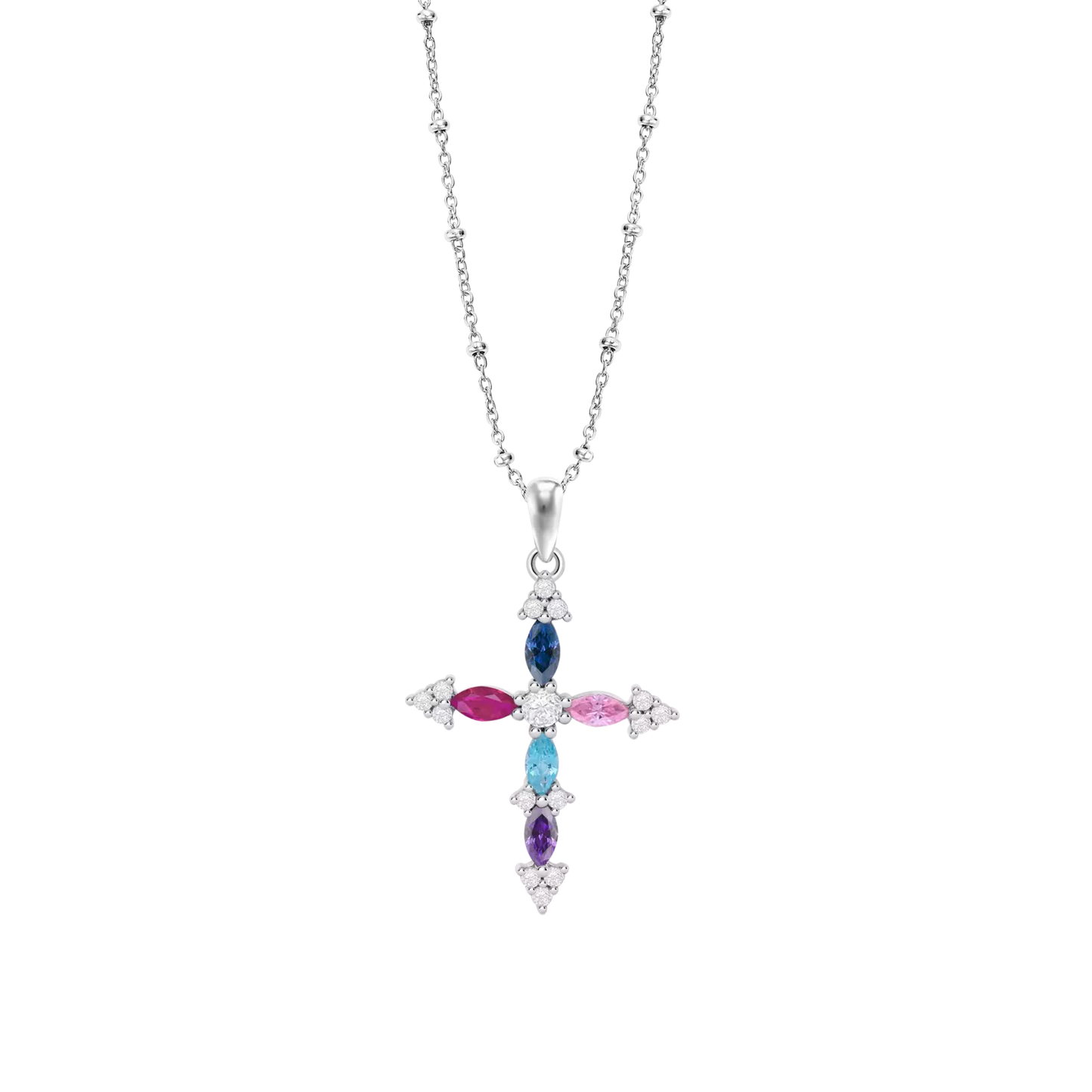 Collar Lotus Silver Con Cruz Y Circonitas Multicolor