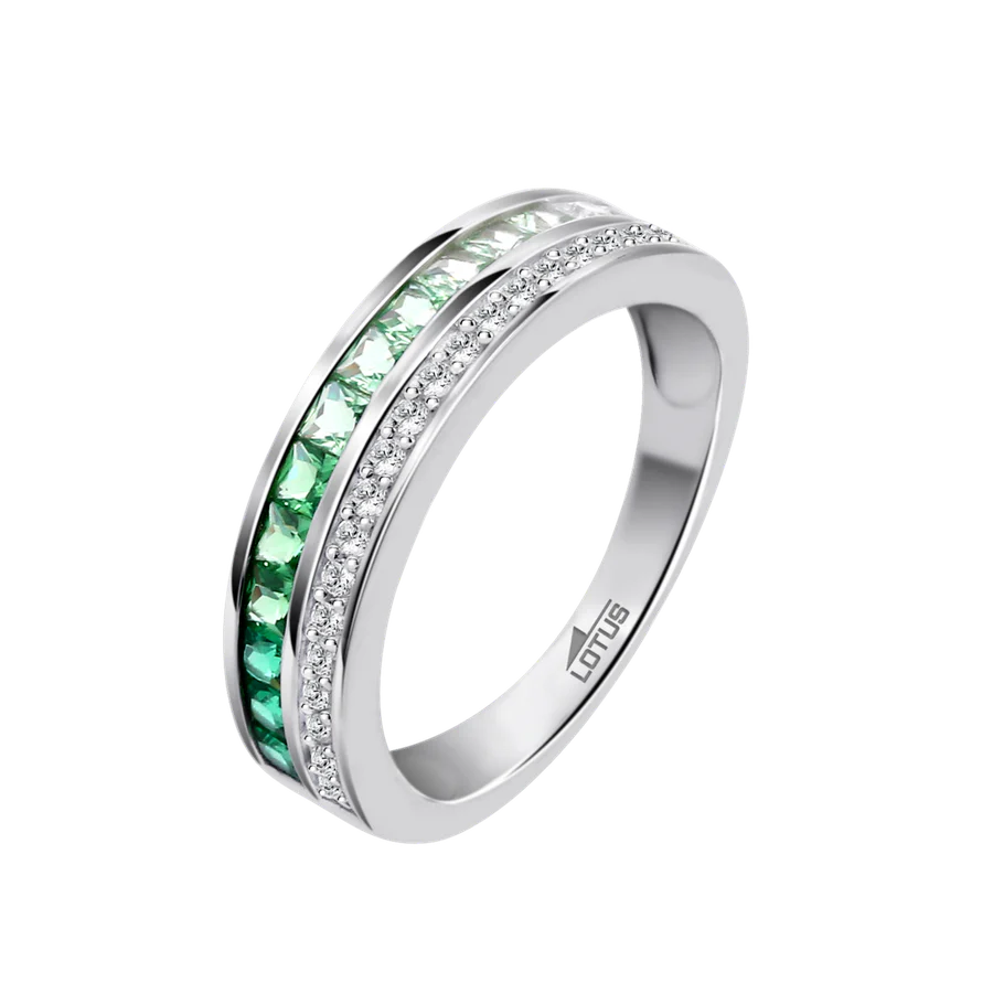 Anillo Lotus Mujer Plata Con Circonitas Verdes Y Blancas