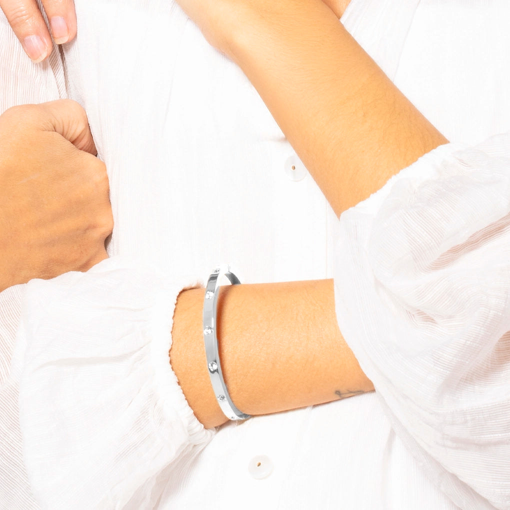 Pulsera Rígida Lotus Mujer Acero Inoxidable y Circonitas