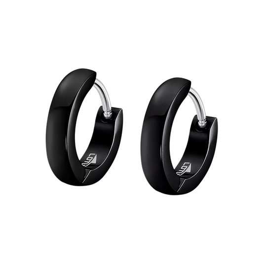 Lotus Earrings for Men in Black Stainless Steel