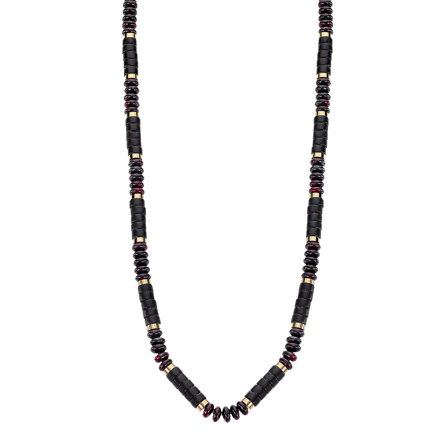 Collar Lotus para Hombre en Acero Inoxidable y Detalles en Negro y Burdeos