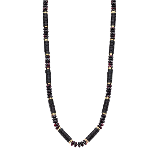 Collar Lotus para Hombre en Acero Inoxidable y Detalles en Negro y Burdeos