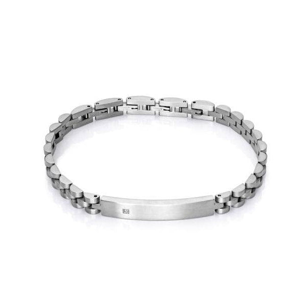 Men's Steel Bracelet with Diamond on Plate