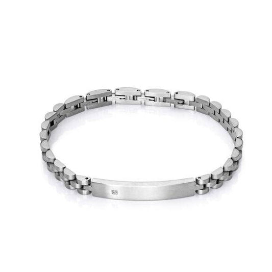 Men's Steel Bracelet with Diamond on Plate